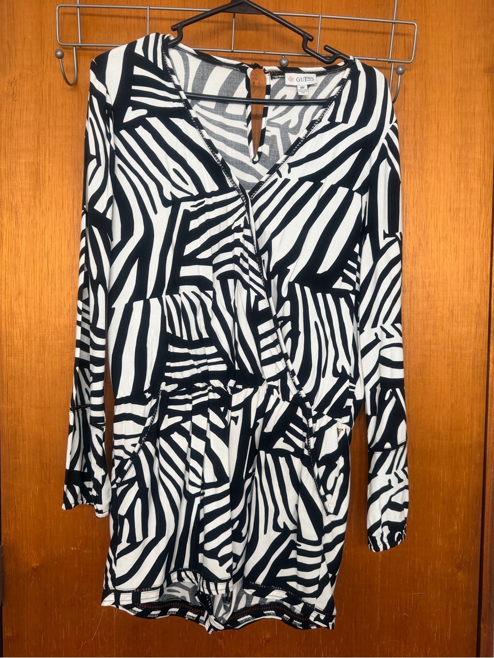GUESS Black & White Zebra-Print Long Sleeve Tunic